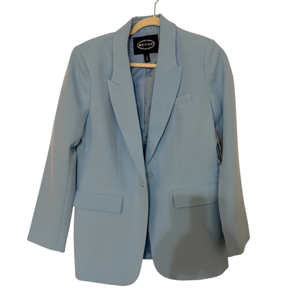 NWT Scoop NYC Cirrus Blue One Button Crepe Blazer Size S 4-6